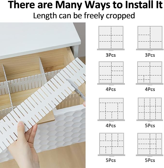 14.5 in White Adjustable Drawer Dividers, TWUTGAYW 8PC DIY Grid Drawer - Image 6