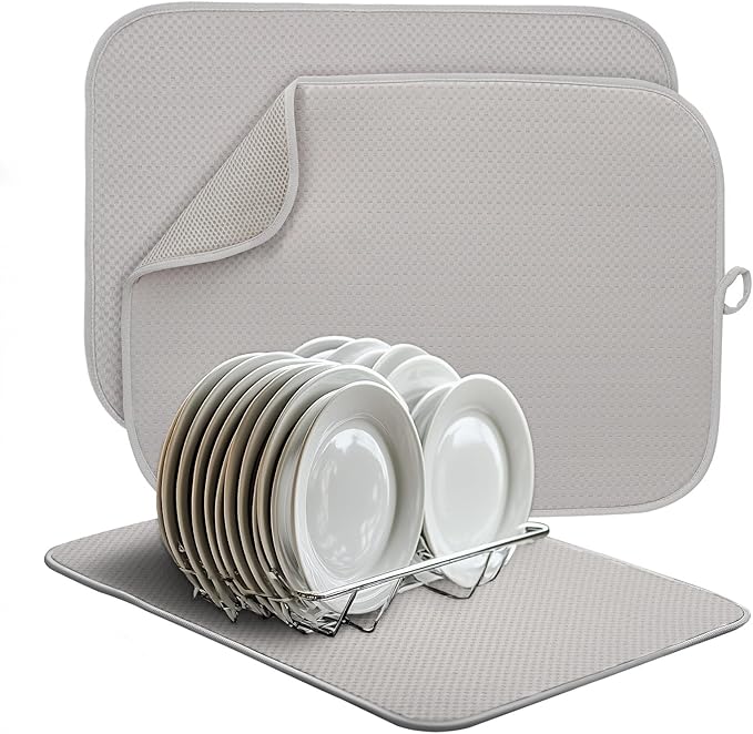 2-Pack Light Gray Dish Drying Mats 17” x 24” – XL Kitchen Drying Mat by FullBeDare