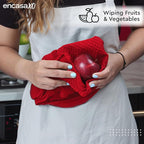 Encasa XO Kitchen Dish Towels Set | Red | Waffle Weave and Flat Hand Tea Towel - Image 4