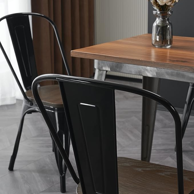Nazhura Metal Dining Chair Farmhouse Tolix Style for Kitchen Dining Room Café Restaurant Bistro Patio, 18 Inch, Stackable, Waterproof Indoor/Outdoor (Sets of 4) (Black with Wood Padding) - Image 7
