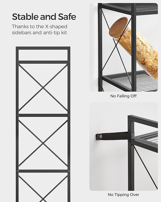 SONGMICS 4-Tier Metal Storage Rack, Shelving Unit with X Side Frames, Dense Mesh, 12.6 x 23.6 x 44.3 Inches, for Entryway, Kitchen, Living Room, Bathroom, Industrial Style, Ink Black UBSC164B01 - Image 4
