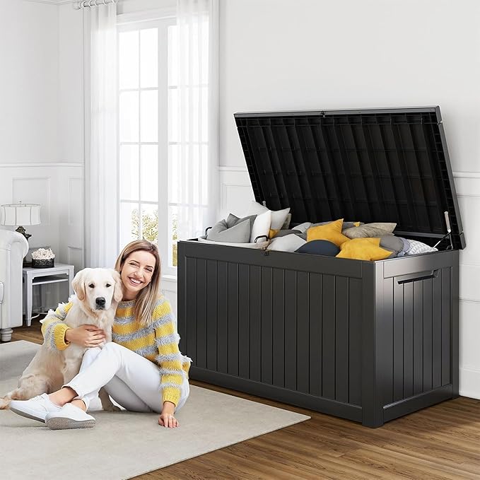 230 Gallon Resin Deck Box, Lockable Patio Outdoor Storage Box for Furniture, Garden Tools and Tools Storage, Waterproof Outside Storage Boxes - Black - Image 4