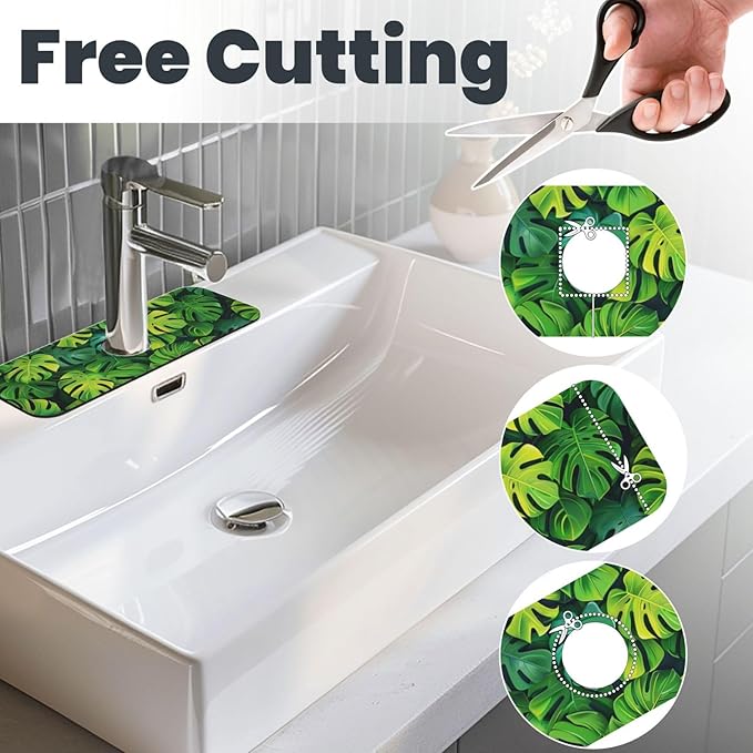 Faucet Draining Mat For Kitchen Sink, Palm Leaves Tropical Diatom Mud Absorbent - Image 3