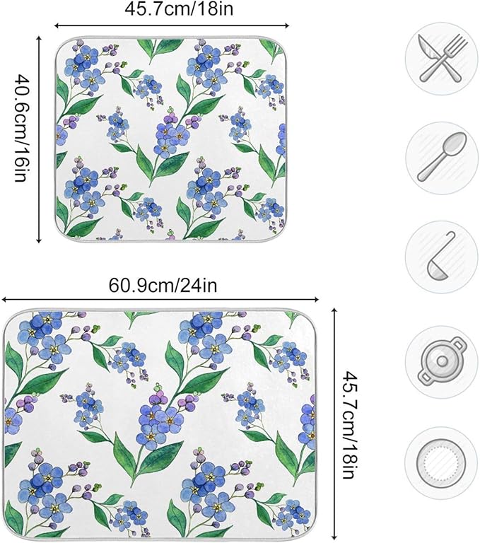 Blue Forget-me-not Flowers Dish Drying Mat - Image 3
