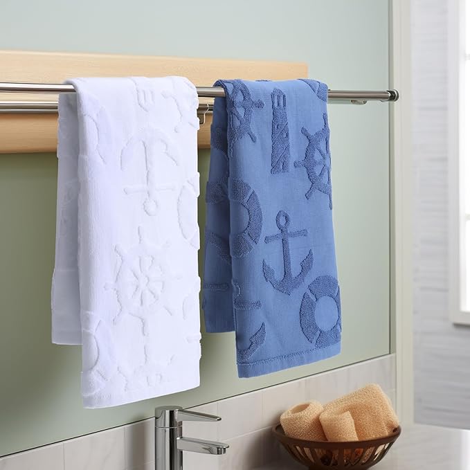 2 Pcs Nautical Hand Towels for Bathroom Navy Blue Nautical Beach Bathroom Hand - Image 3