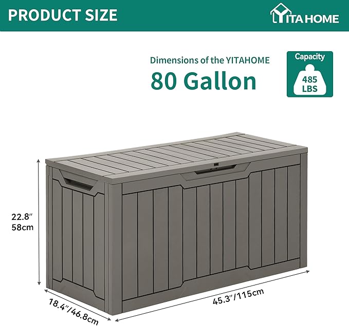 YITAHOME 80 Gallon Outdoor Storage Box, Large Waterproof Resin Deck Box, Indoor Outdoor Lockable Storage Container for Patio, Garden, Cushions, Tools, Equipment (Taupe) - Image 7
