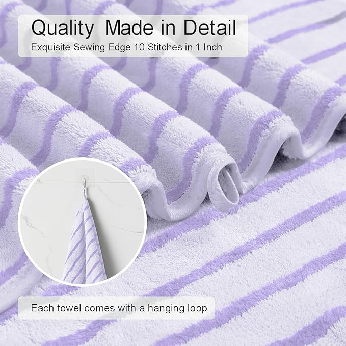 Oliven 8 Pcs Purple Cabana Stripe Large Bath Sheet Set Oversized Bath Towel-2 - Image 6