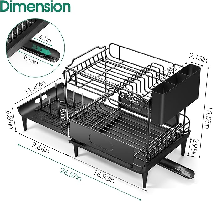Dish Drying Rack for Kitchen Counter, Expandable 2 Tier Dish Rack, Large - Image 7