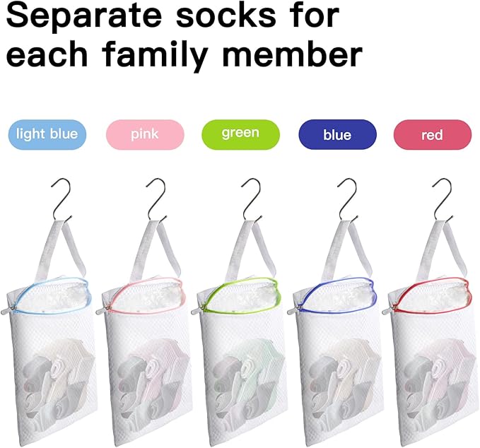 5-Pack Sock Laundry Bags with Metal Hooks, 10x12 Inch Mesh Washing Machine Bags - Image 3