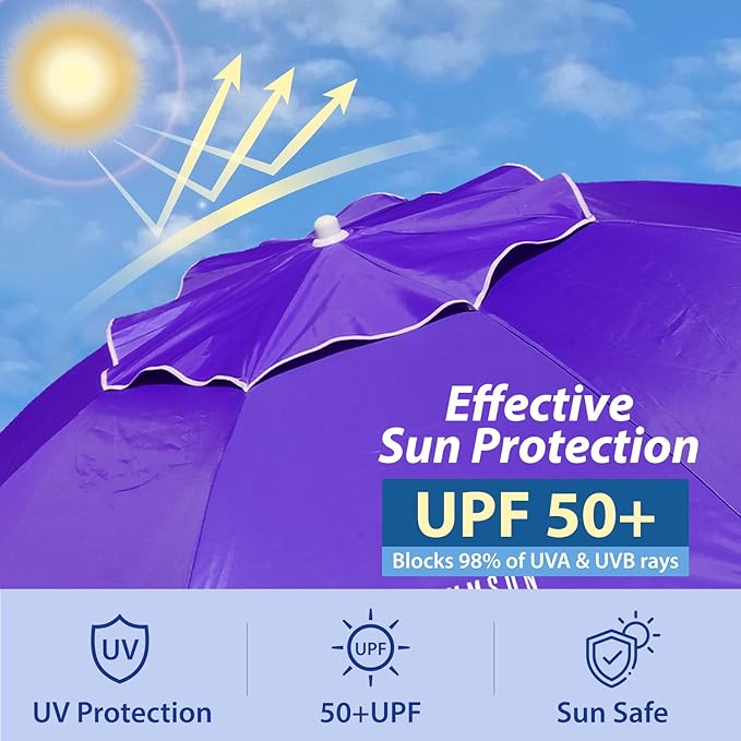 AMMSUN Shade Umbrella, Premium Portable Umbrella with Stand, 6.5ft Lightweight Free Standing Canopy for Sporting Games, Adjustable Instant Sun Protection and Easy to Carry, Purple - Image 5