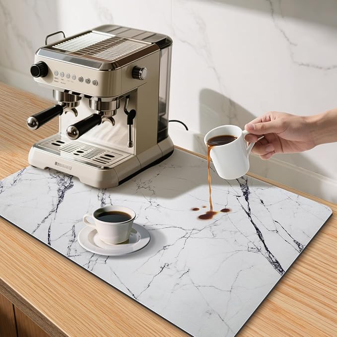 Marble Pattern Dish Drying Mat, Absorbent Coffee Bar Mat - Image 2
