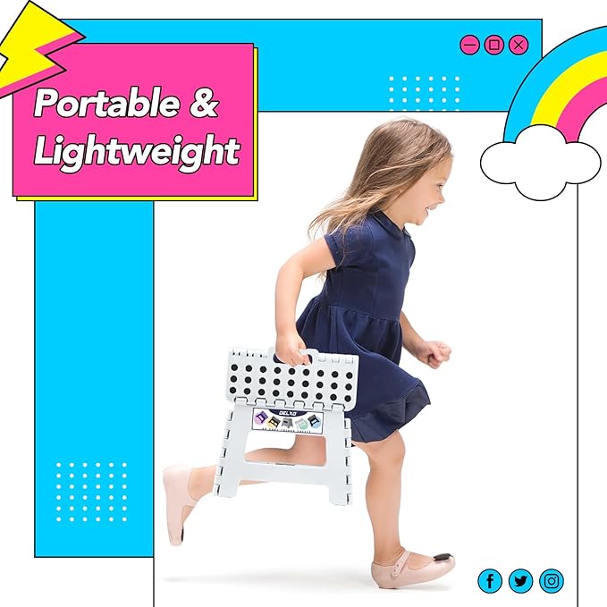 Delxo 9 Inch Folding Step Stool,White Step Stools for Kids Foldable,Portable Collapsible Step Stool with Handle, Folding Stool for Kitchen Bathroom,Bedroom,Garden - Image 6