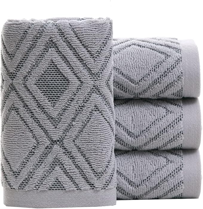 Pidada Hand Towels Set of 4 Diamond Pattern 100% Cotton Absorbent Soft by Pidada