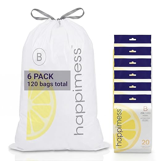 happimess 5.3 Gallon Drawstring Trash Bags, Lemon Scent, Heavy Duty MDPE Liners by Happimess