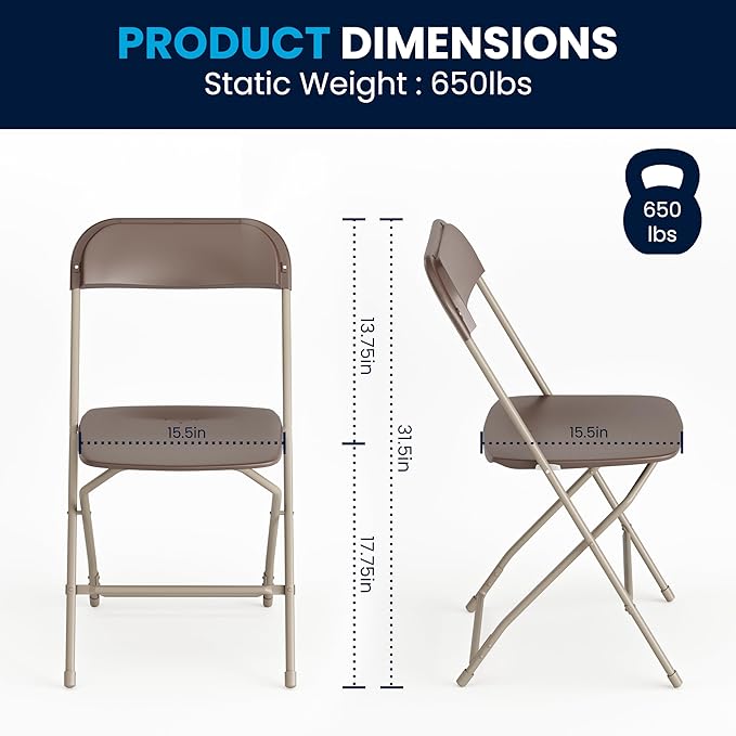 Flash Furniture Hercules Series Plastic Folding Chair - Brown - 4 Pack 650LB Weight Capacity Comfortable Event Chair-Lightweight Folding Chair - Image 2