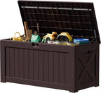 JUMMICO 120 Gallon Resin Deck Box, Large Outdoor Storage Box Waterproof & Lockable for Garden, Patio, Pools (Deep Brown) by JUMMICO