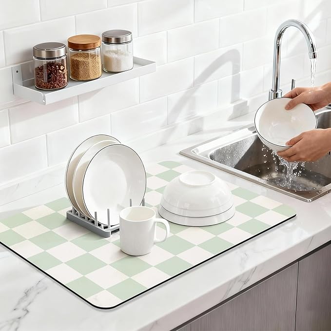 Checkered Dish Drying Mat （Green，24" x 16"） - Image 4