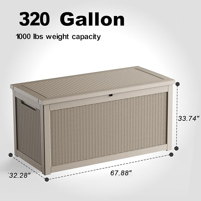 320 Gallon Outdoor Storage Box,Large Waterproof UV Resistant Deck Box,Lockable Storage Container for Patio Furniture Cushions Garden Tools and Pool Accessories(Gray) - Image 2