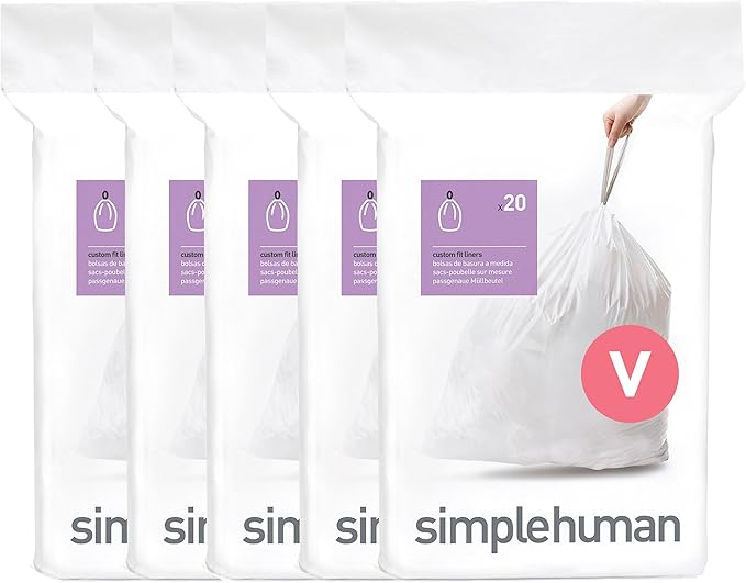 simplehuman Code V 100 Count, Dispenser Pack Custom Fit Liners, Drawstring by Simplehuman