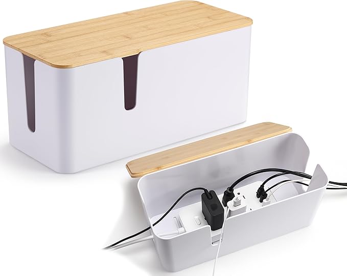 ZhiYo Bamboo Lid Cord Organizer Box, Safe ABS Wire Organizer by ZhiYo