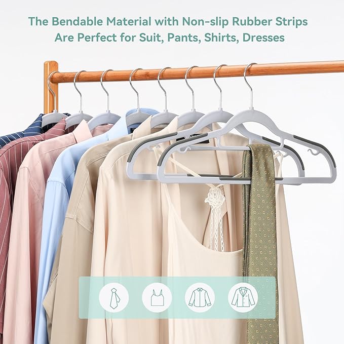 50-Pack Heavy Duty Coat Hangers, 0.2'' Slim, 360° Swivel Hook, 16.5 Inches Wide - Image 3