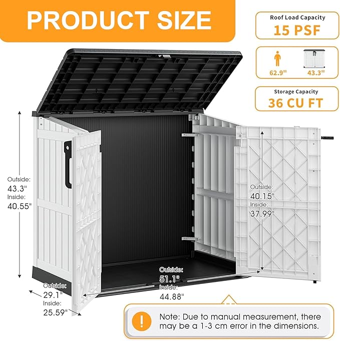 LHBcraft Outdoor Storage Cabinet 36 Cu Ft with Lockable Doors, Portable Horizontal Resin Storage Shed - Easy to Assemble, Waterproof Small Storage Shed with Floor - Image 7