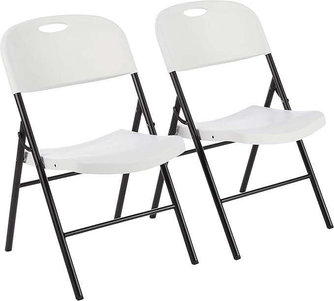Amazon Basics Portable Folding Plastic Chair with Back Support, Easy to Fold and Store, 350-Pound Capacity, White, 2-Pack by AmazonBasics