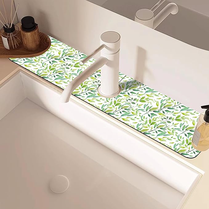 Tropical Eucalyptus Leaves Kitchen Sink Splash Guard Mat Absorbent Fast Drying - Image 2