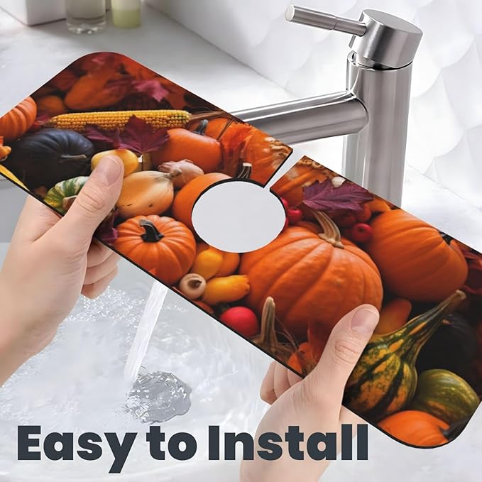 Kitchen Sink Splash Guard Faucet Mat Autumn Fall Pumpkin 15"x5.5", Diatom Mat - Image 6