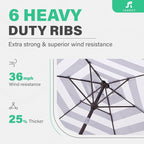 JEAREY 7.5FT Patio Umbrella Outdoor Market Umbrella with 6 Sturdy Ribs, Push Button Tilt/Crank Table Umbrella for Garden, Deck, Backyard and Pool, Black & White Stripe - Image 8
