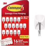Command Small Wire Toggle Hooks, 16 Hooks and 24 Strips, Damage-Free Hanging by Command