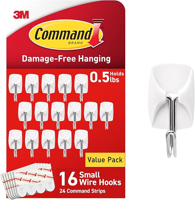 Command Small Wire Toggle Hooks, 16 Hooks and 24 Strips, Damage-Free Hanging by Command