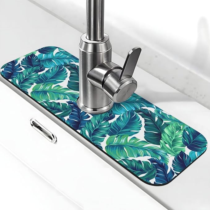 Green Tropical Palm Leaf Summer Kitchen Sink Splash Guard Faucet Mat 1 Pcs by WILL+BUDXEG