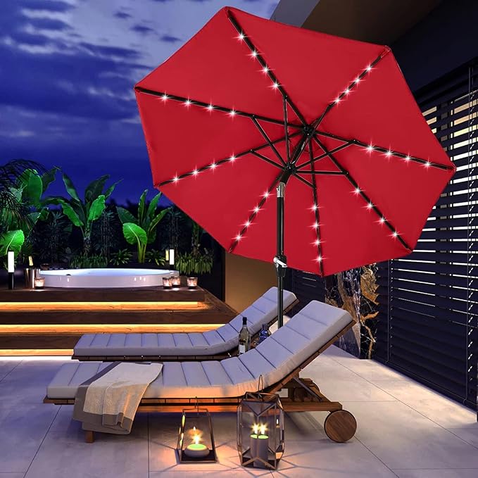 ABCCANOPY Durable Solar Led Patio Umbrellas with 32LED Lights 9FT (Red) - Image 9