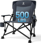 EVER ADVANCED Oversized Folding Camping Chair, for Adults Heavy Duty Lawn Chair with Side Pockets, Portable Collapsible Quad Chair for Outside, Support Up to 500lbs, Grey by EVERADVANCED