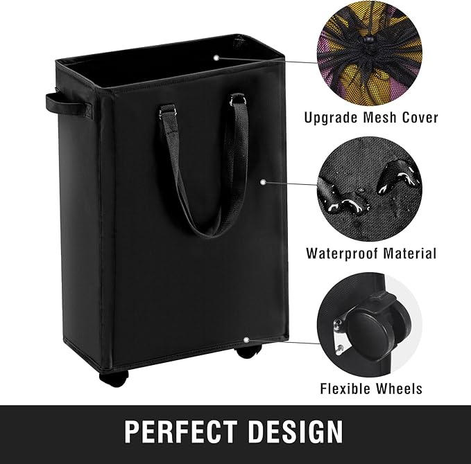Slim Rolling Laundry Basket, Slim Laundry Hamper - Image 4