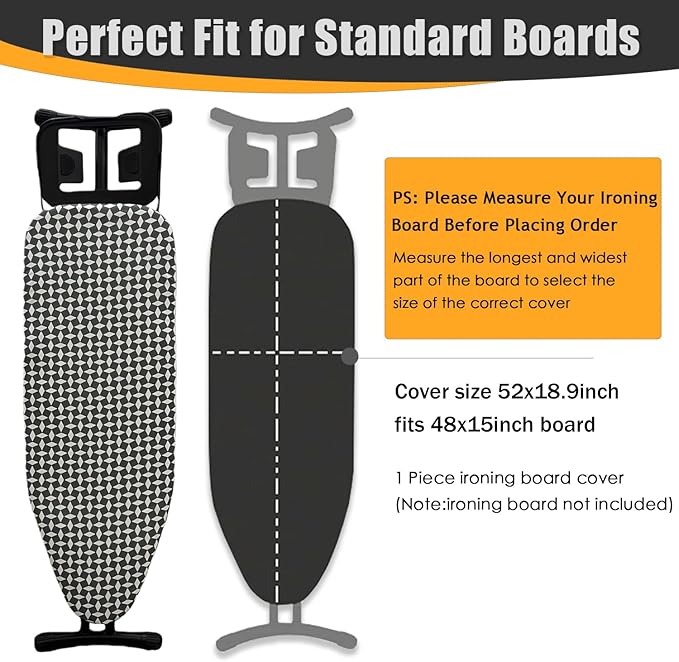 Ironing Board Cover and Pad, Sewn-in Thick Feltpads, Elastic Edge, Fits - Image 4