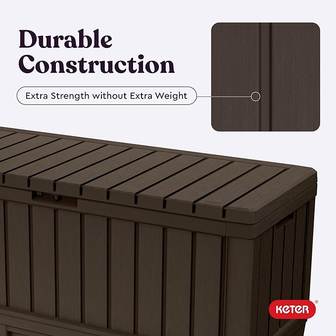 Keter Kentwood 92 Gallon Resin Deck Box-Organization and Storage for Patio Furniture Outdoor Cushions, Throw Pillows, Garden Tools and Pool Floats, Brown - Image 7