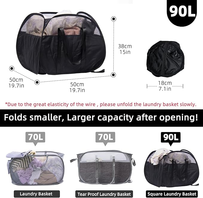 Collapsible Laundry Basket, 90L Foldable Pop Up Laundry Hamper - Image 2