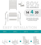 SERWALL HDPE Outdoor Rocking Chair, Oversized Rocking Chair with Footboard, High Back Porch Rocker Chair with 350lbs Support, White - Image 5
