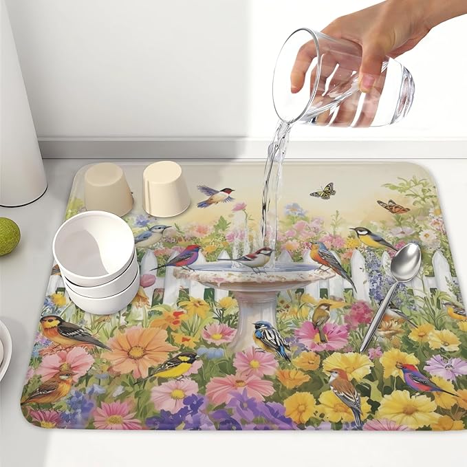 Spring Summer Floral Birds Dish Drying Mat - Image 6