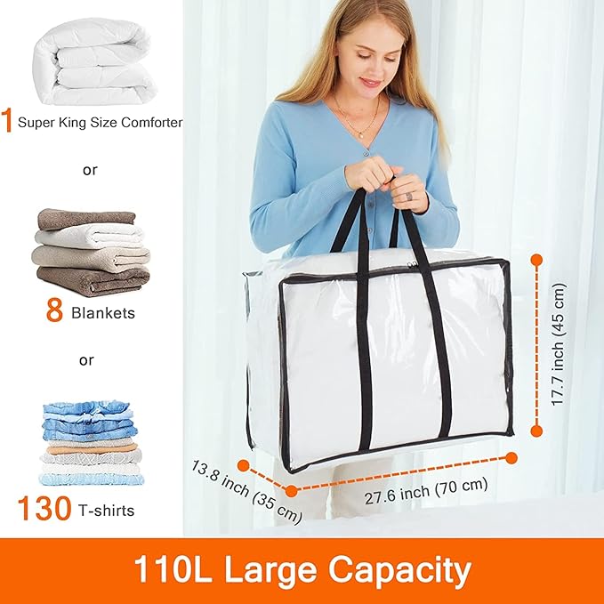 Vieshful 7 Pack Clear Comforter Storage Bag, 110L Over-Sized Clothes Storage Bag - Image 2