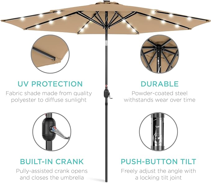 Best Choice Products 10ft Solar Polyester LED Lighted Patio Umbrella w/Tilt Adjustment and UV-Resistant Fabric - Image 5