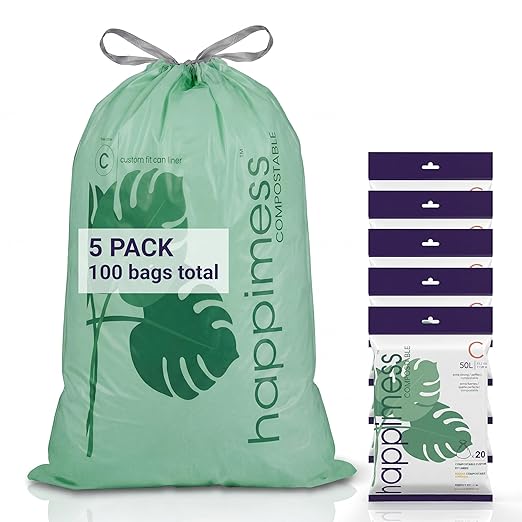 happimess 13.2 Gallon Drawstring Trash Bags, Compostable, Bio-Based by Happimess