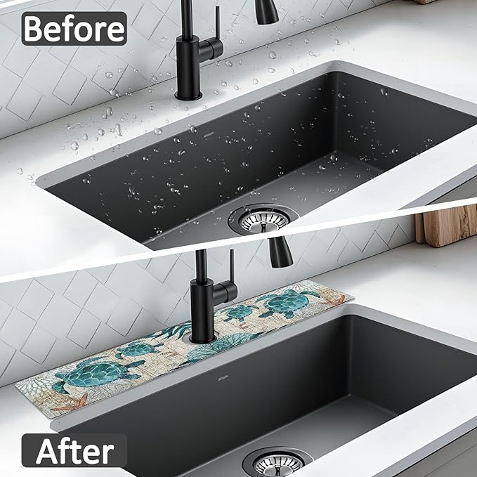 24" X 5.5" Kitchen Sink Splash Guard Faucet Mat Sea Turtles Super Absorbent - Image 6