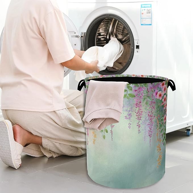 Colorful Flowers Laundry Basket, Foldable - Image 7