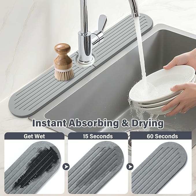 Stone Faucet Mat for Kitchen Sink, 2 Set/4PCS Quick Dry Diatomaceous Earth - Image 3