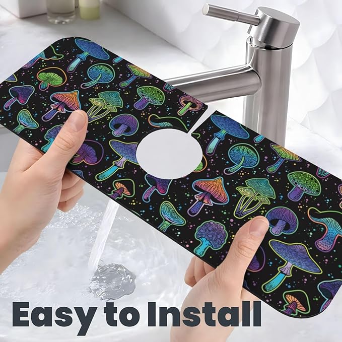 Cool Mushroom Mushrooms Kitchen Sink Splash Guard Faucet Mat Super Absorbent - Image 6