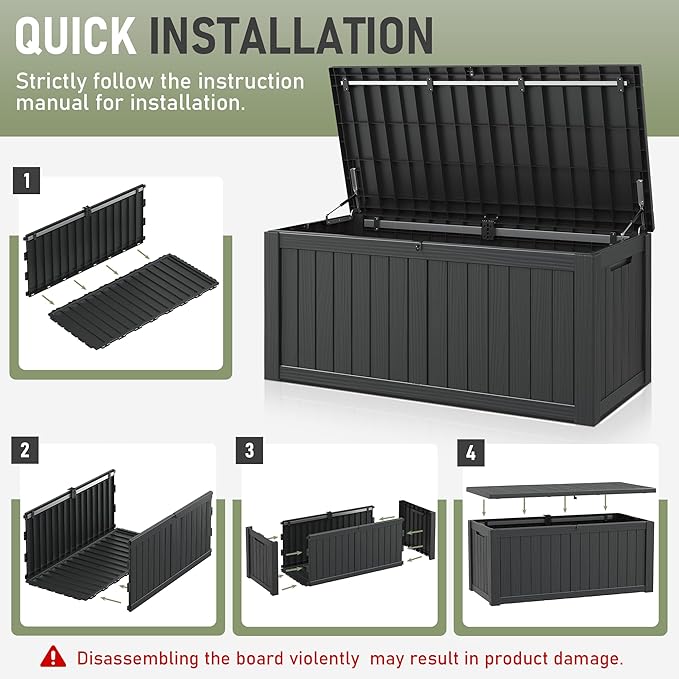 Outdoor Storage Box, Resin Deck Boxes Indoor and outdoor, Waterproof Storage Box Lockable Lid (Black,180 Gallon) - Image 6