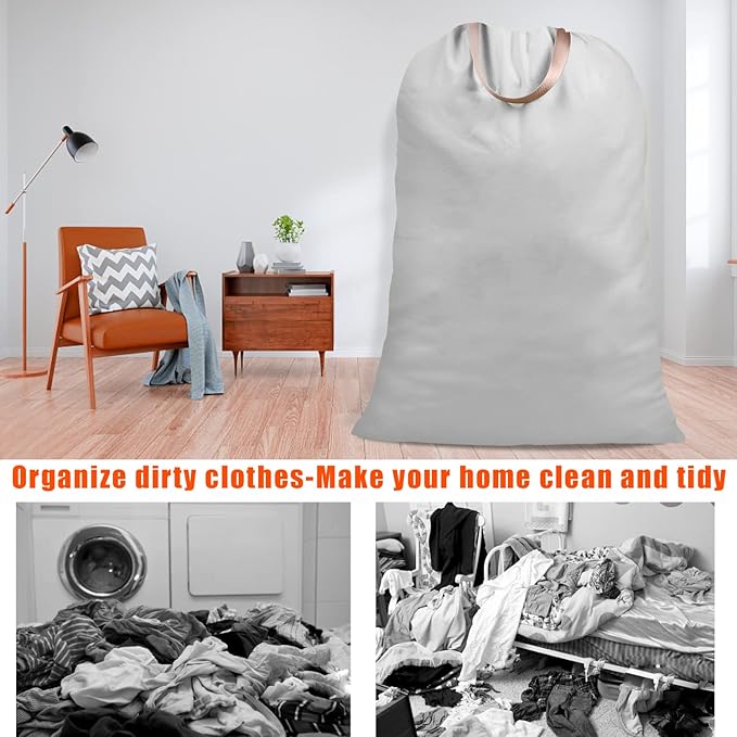 Cotton Canvas Laundry Bag with Handles & Drawstring Straps, Heavy Duty Extra - Image 7